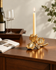 Gold Iris Flower Taper Candle Holder with Sculptural Petal Design
