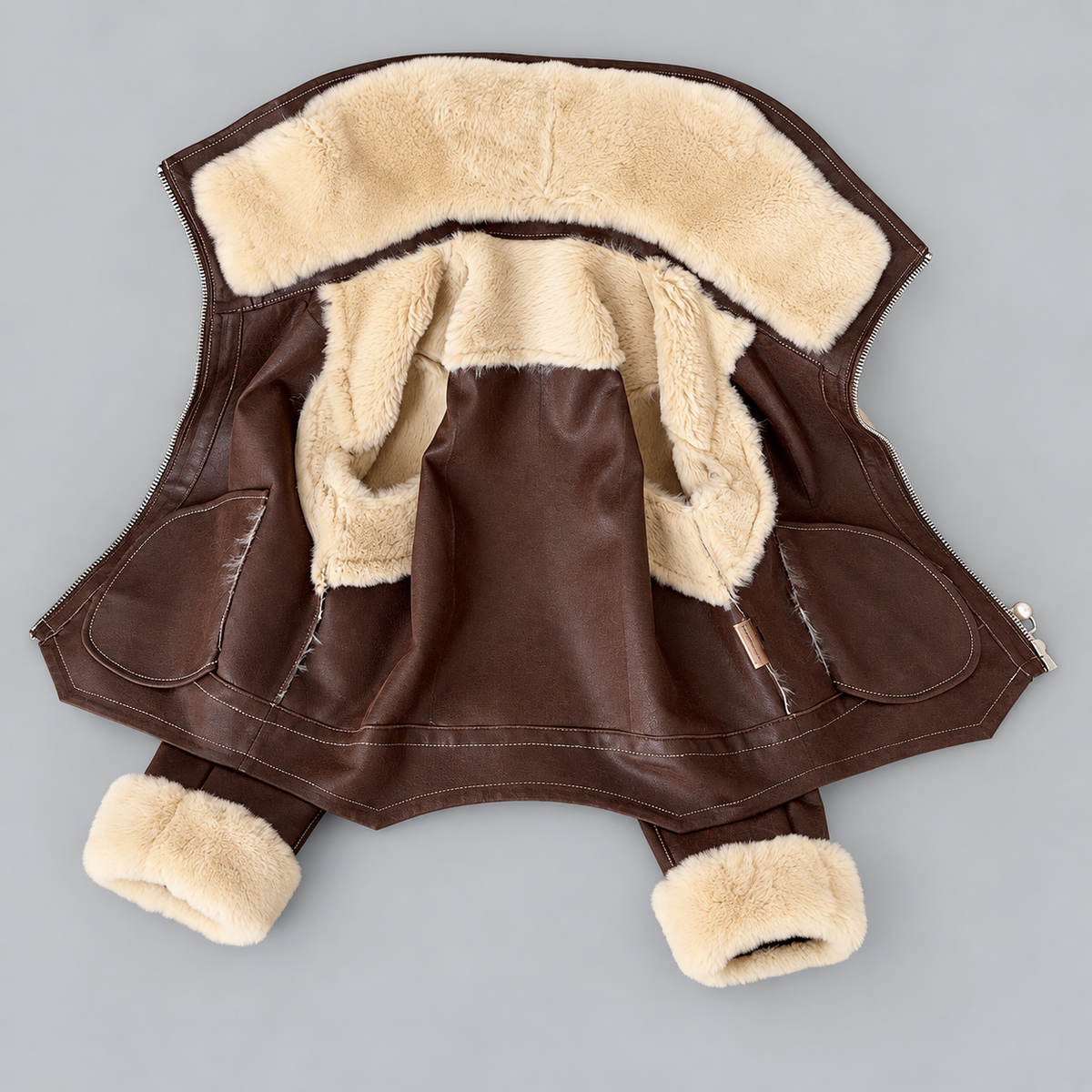 Brown Leather Jacket Women Short Winter Fur Collar Style