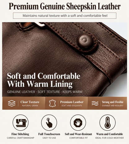 Men’s Sheepskin Leather Gloves for Warm Touchscreen Driving