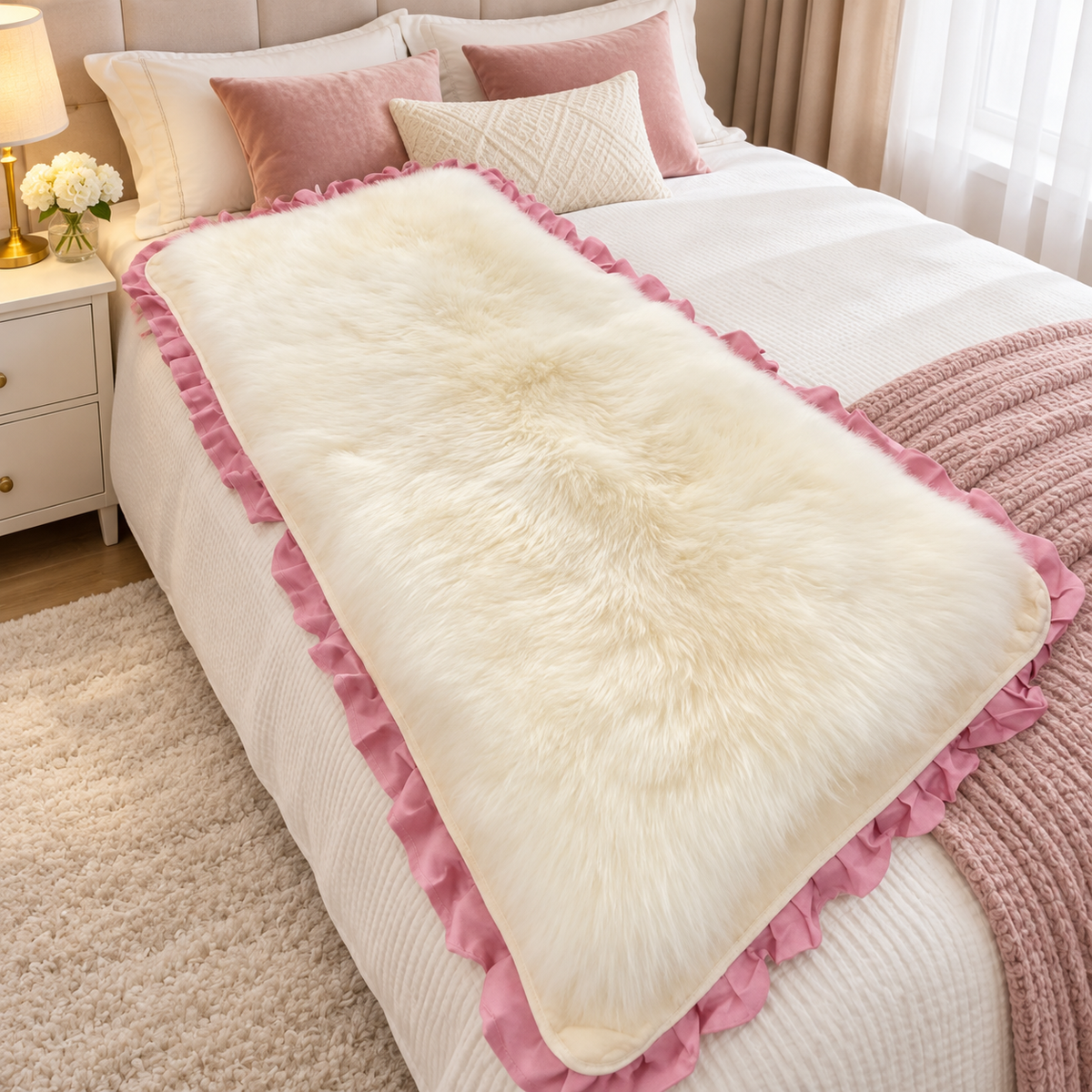 Genuine Sheepskin Bed Pad in Natural White for Bedrooms