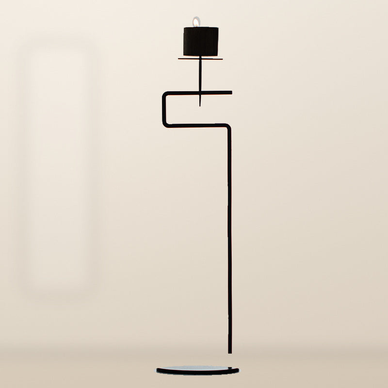 Black Wrought Iron Candle Stand with Wooden Cup – 45 cm