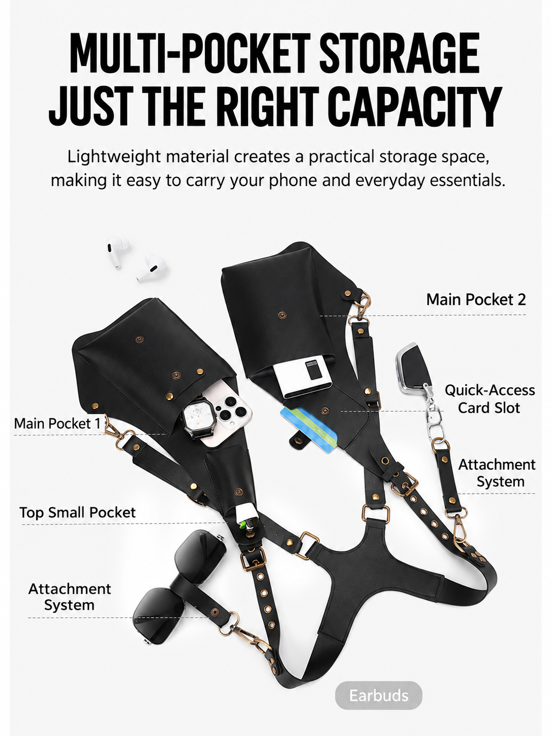Men's Shoulder Holster Bag with Dual Utility Pouches and Adjustable Harness