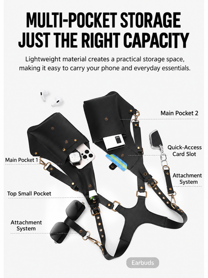 Men's Shoulder Holster Bag with Dual Utility Pouches and Adjustable Harness