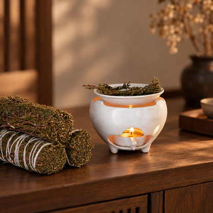 Ceramic Incense Burner with Candle Warmer Dish for Home