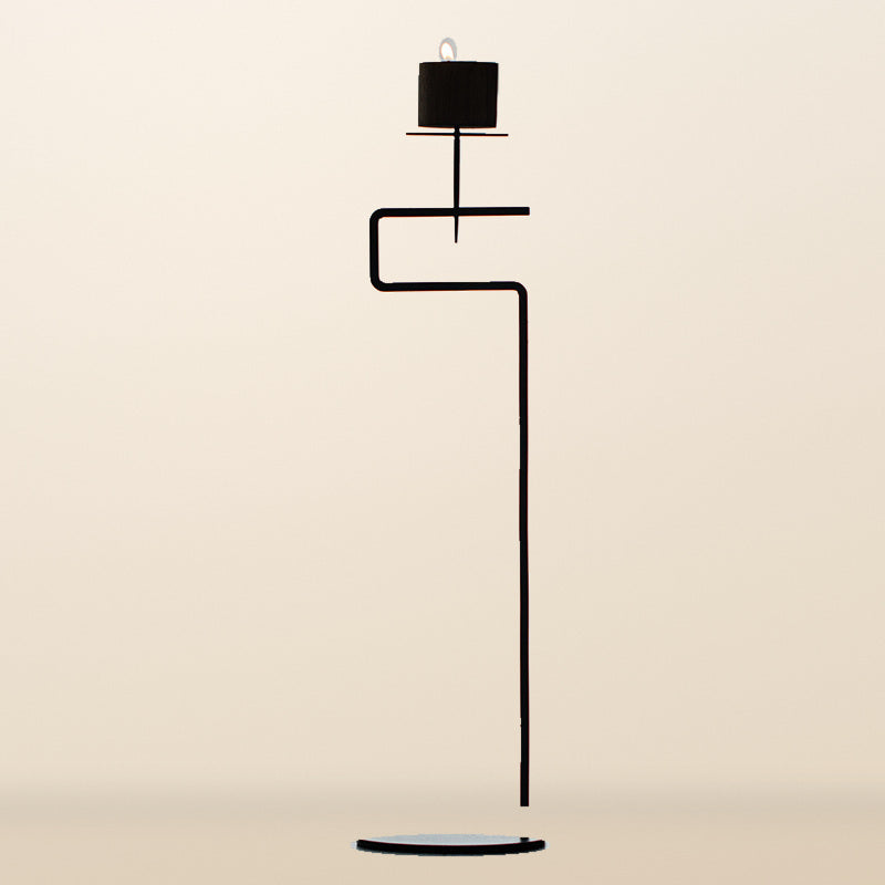 Black Wrought Iron Candle Stand with Wooden Cup – 45 cm