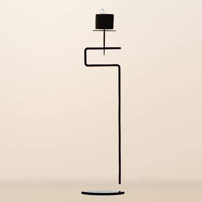 Black Wrought Iron Candle Stand with Wooden Cup – 45 cm