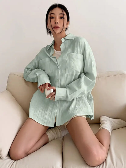 Mint Green Drop Shoulder Shirt Women