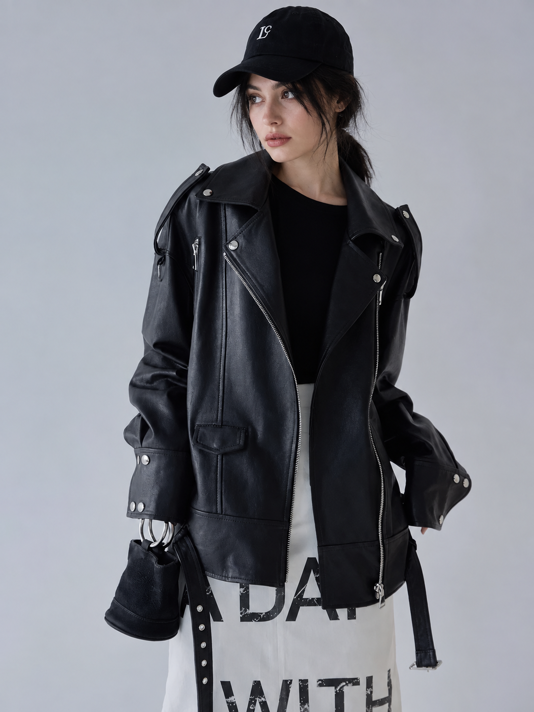 Women’s Oversized Black Sheepskin Leather Biker Jacket