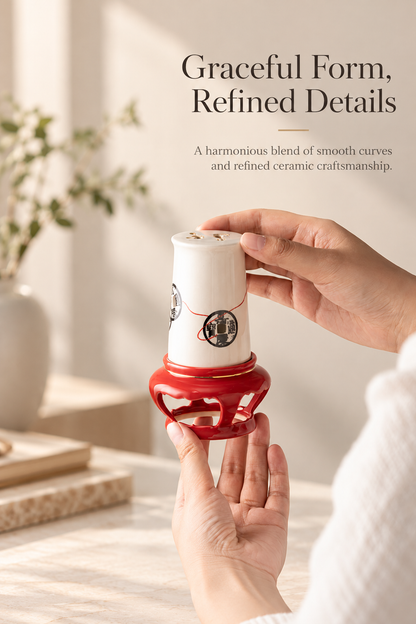 Ceramic Incense Burner with Crane Cutout Lid for Coil Incense