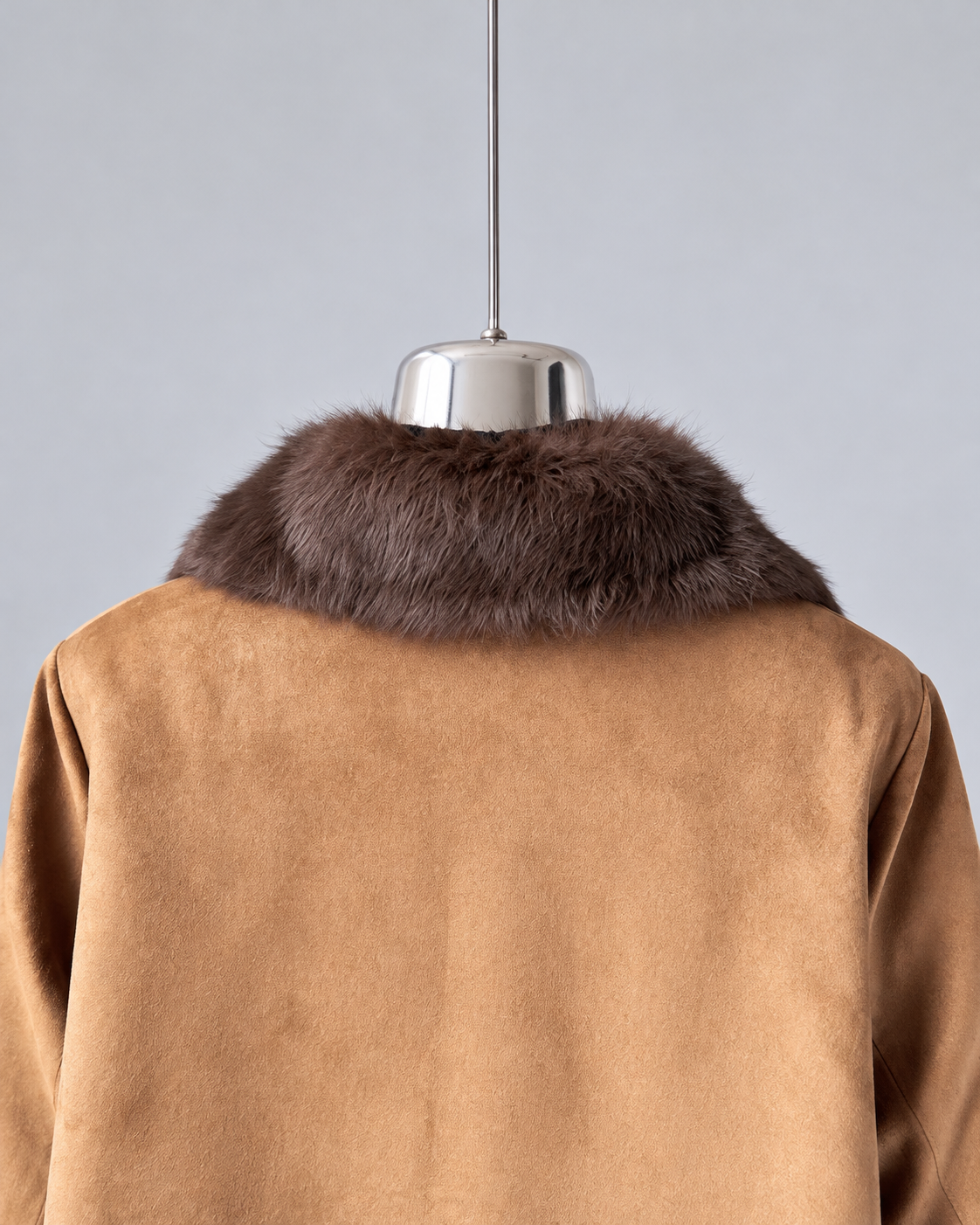 Women’s Suede Jacket Brown Fur Collar Mid-Length Winter Coat