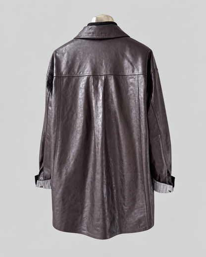 Women’s Brown Leather Jacket Waxed Sheepskin Mid Length Style