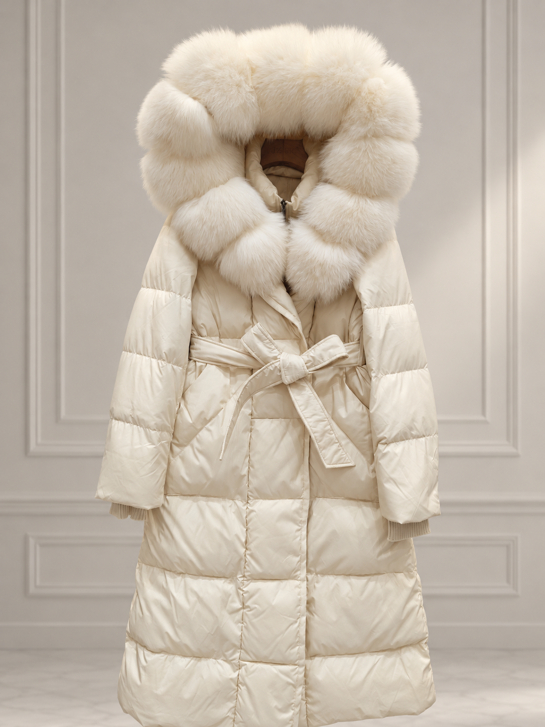 Fur Collar Jacket for Women Long Down Coat with Fox Trim
