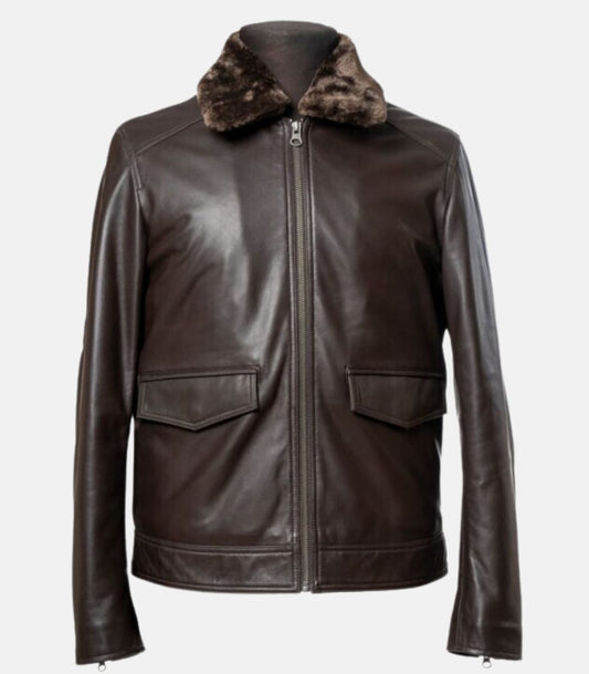 Brown Leather Jacket with Brown Fur Collar