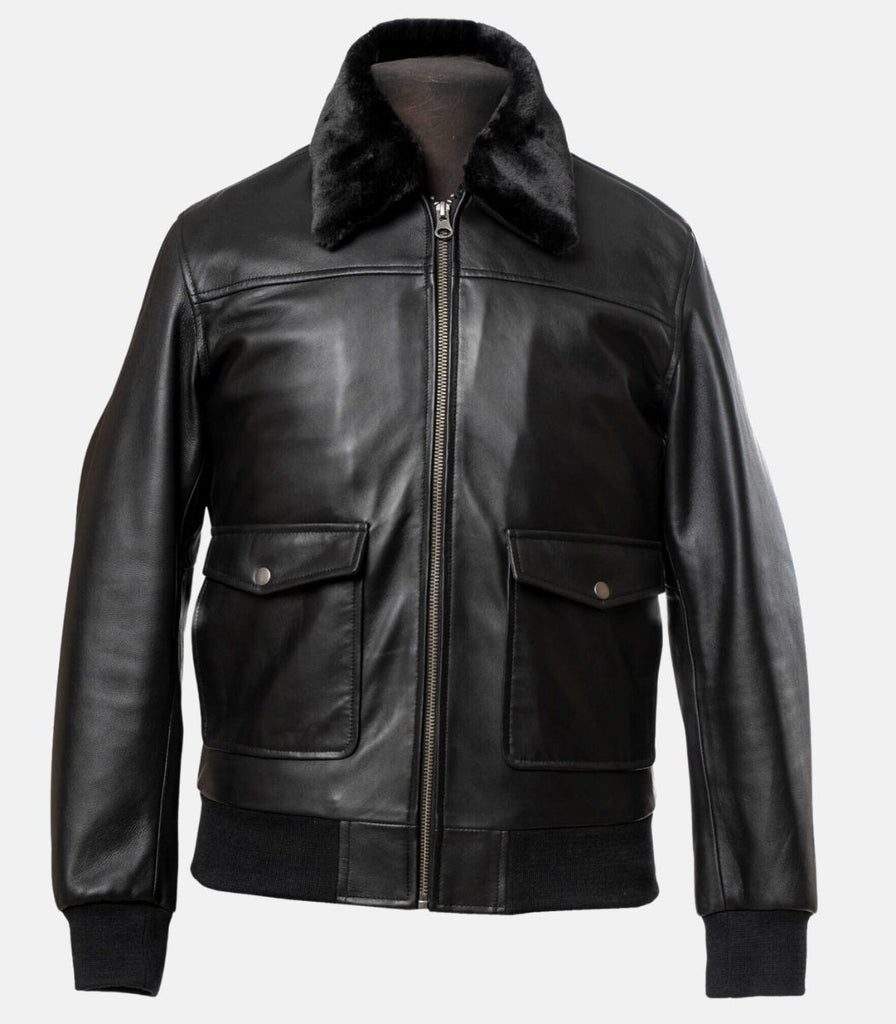 black real leather jacket men