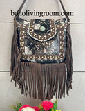 Metallic Cowhide Crossbody Purse With Leather Fringe