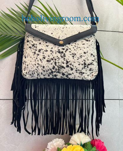 Spotted Hair On Cowhide Crossbody Hippie Bags