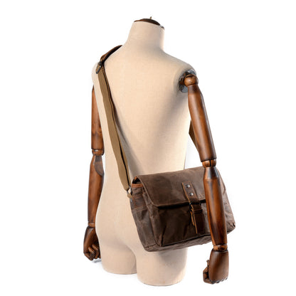 Canvas Camera Bag with Top-Grain Cowhide and Interior Dividers