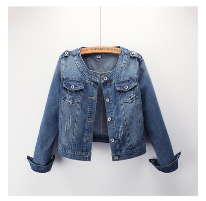 Round Neck Shorty Cropper Denim Jacket Women