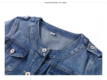 Round Neck Shorty Cropper Denim Jacket Women