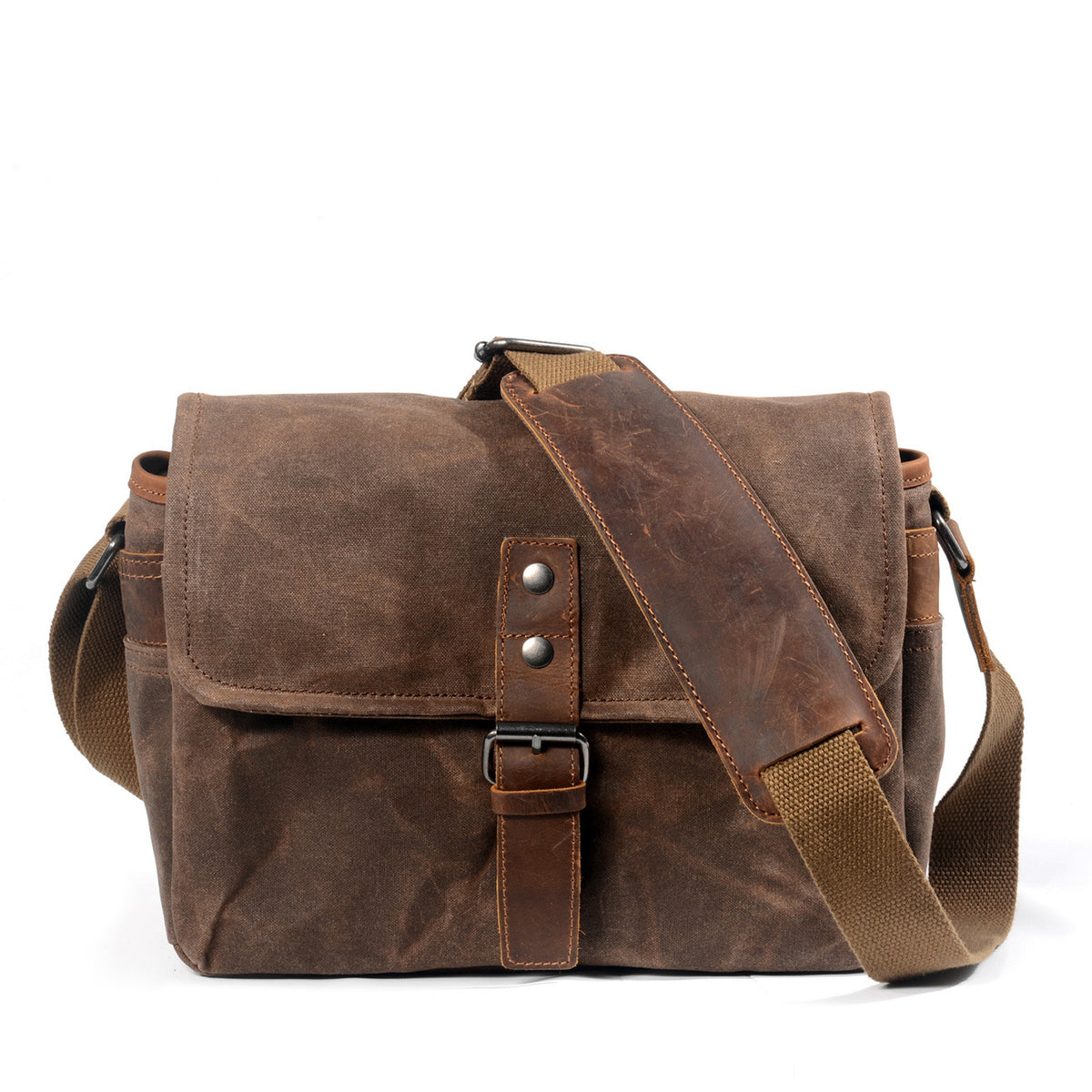 Canvas Camera Bag with Top-Grain Cowhide and Interior Dividers