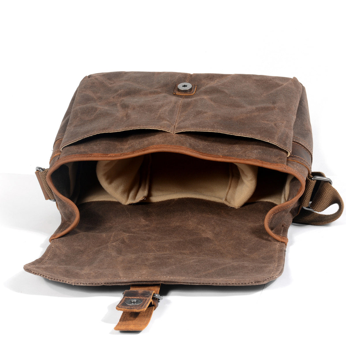 Canvas Camera Bag with Top-Grain Cowhide and Interior Dividers