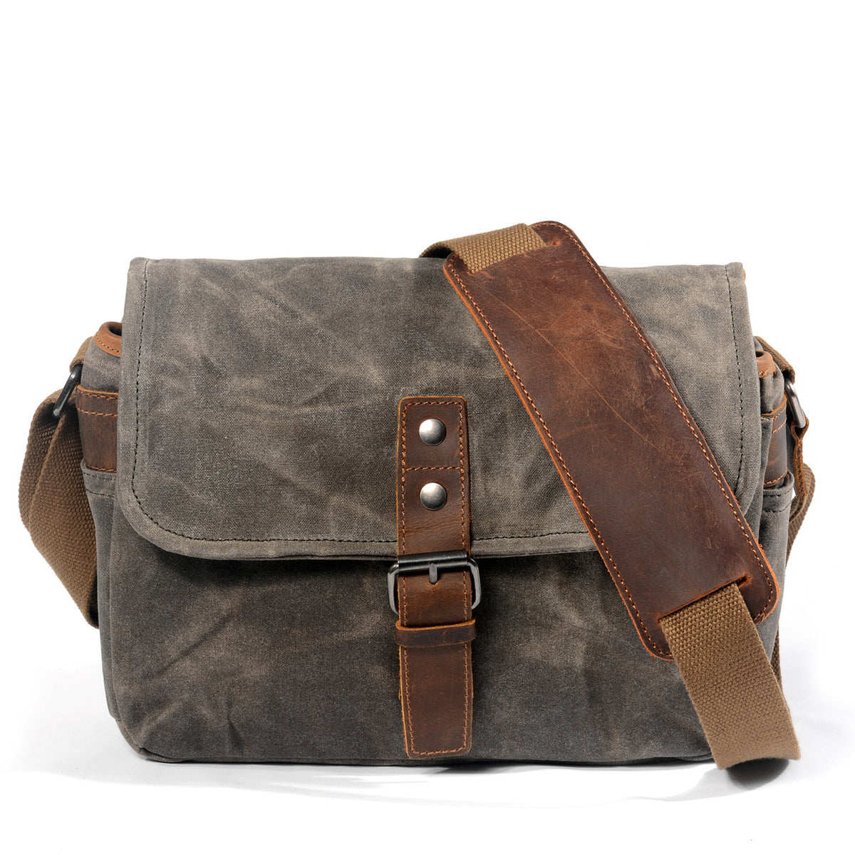 Canvas Camera Bag with Top-Grain Cowhide and Interior Dividers