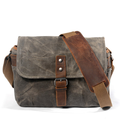 Canvas Camera Bag with Top-Grain Cowhide and Interior Dividers