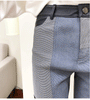 Women’s High Waist Sheepskin Flare Leather Pants Slim Fit Ankle Length