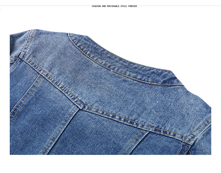 Round Neck Shorty Cropper Denim Jacket Women