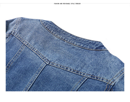 Round Neck Shorty Cropper Denim Jacket Women