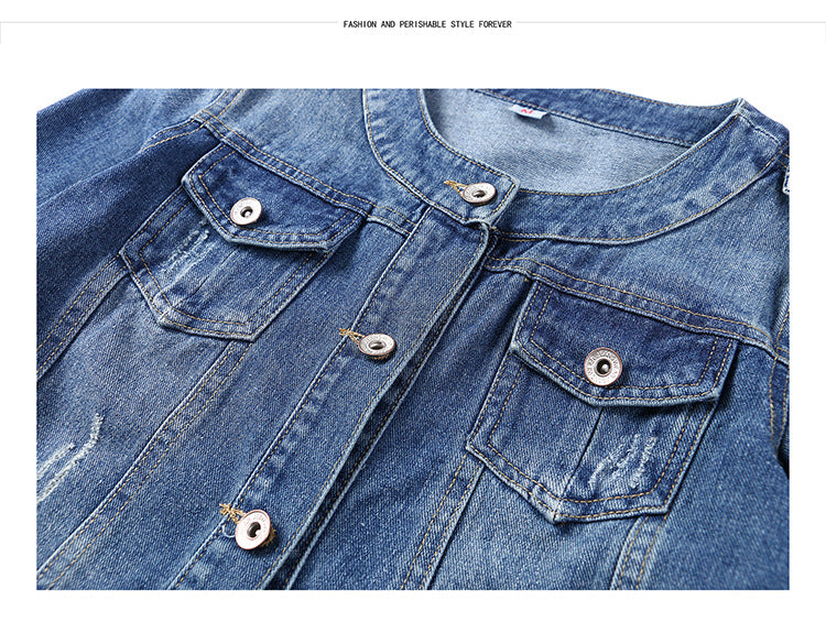 Round Neck Shorty Cropper Denim Jacket Women
