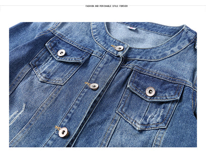 Round Neck Shorty Cropper Denim Jacket Women