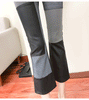Women’s High Waist Sheepskin Flare Leather Pants Slim Fit Ankle Length