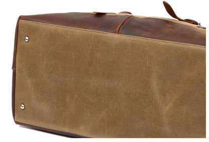 Canvas Duffle Bag with Waxed Finish and Top-Grain Cowhide Leather