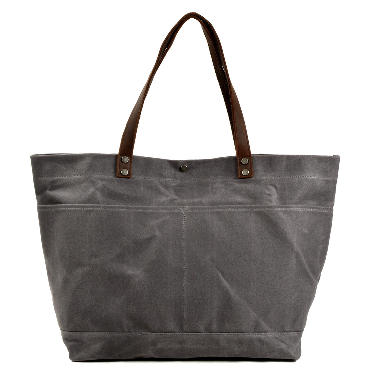 Waxed Canvas Tote Bag with Top-Grain Cowhide Shoulder Handles