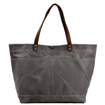 Waxed Canvas Tote Bag with Top-Grain Cowhide Shoulder Handles