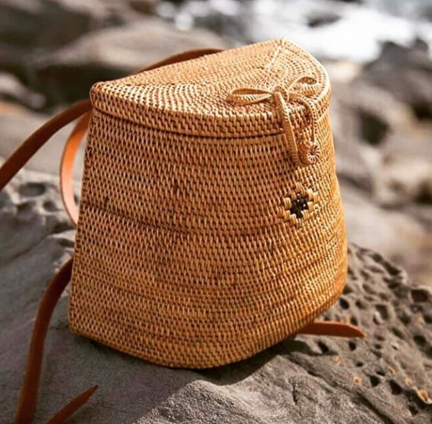 Rattan Backpack Traditional Bali Handwoven Straw Bag