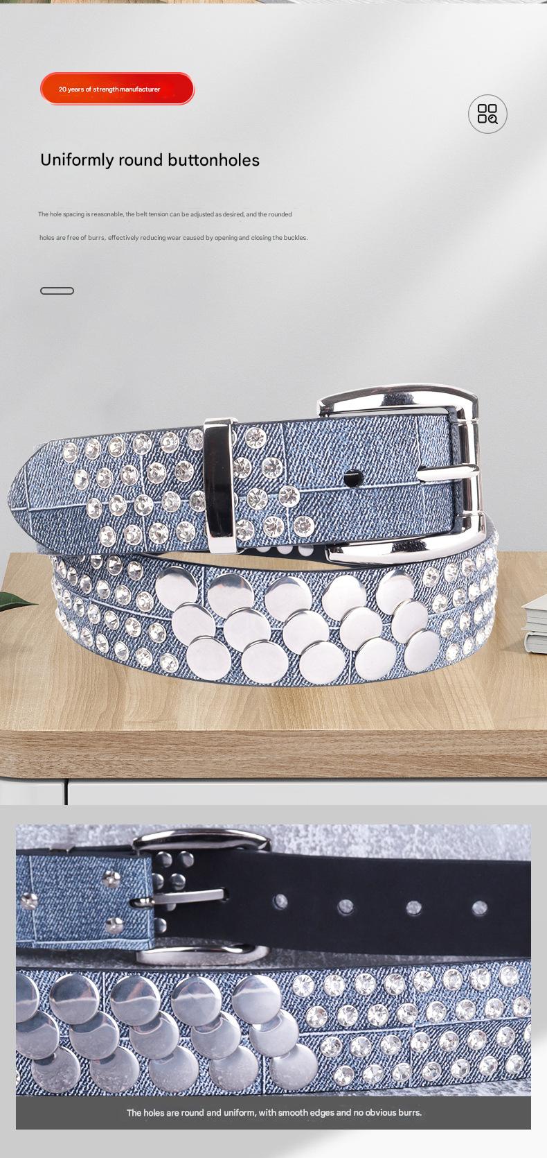 Women punk rhinestone stud faux leather belt