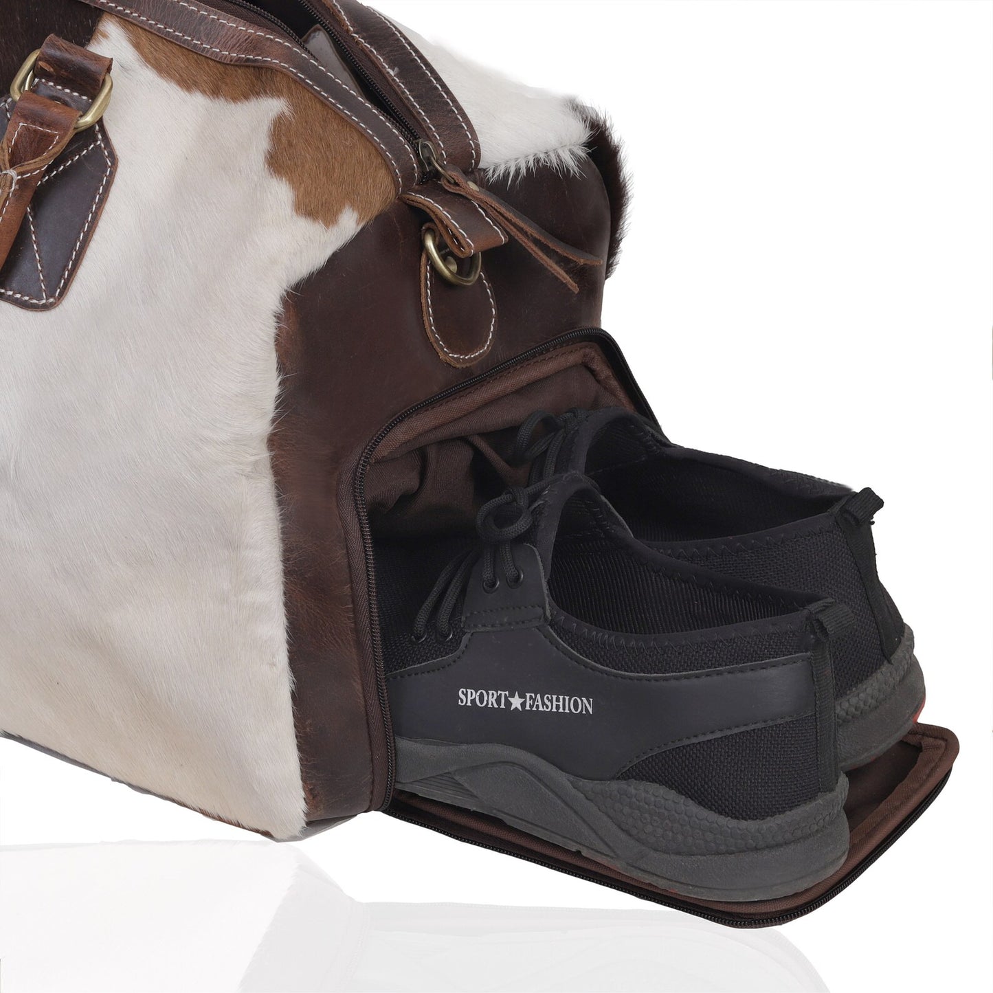 Tricolor Cowhide Duffel Bag With Shoe Compartment