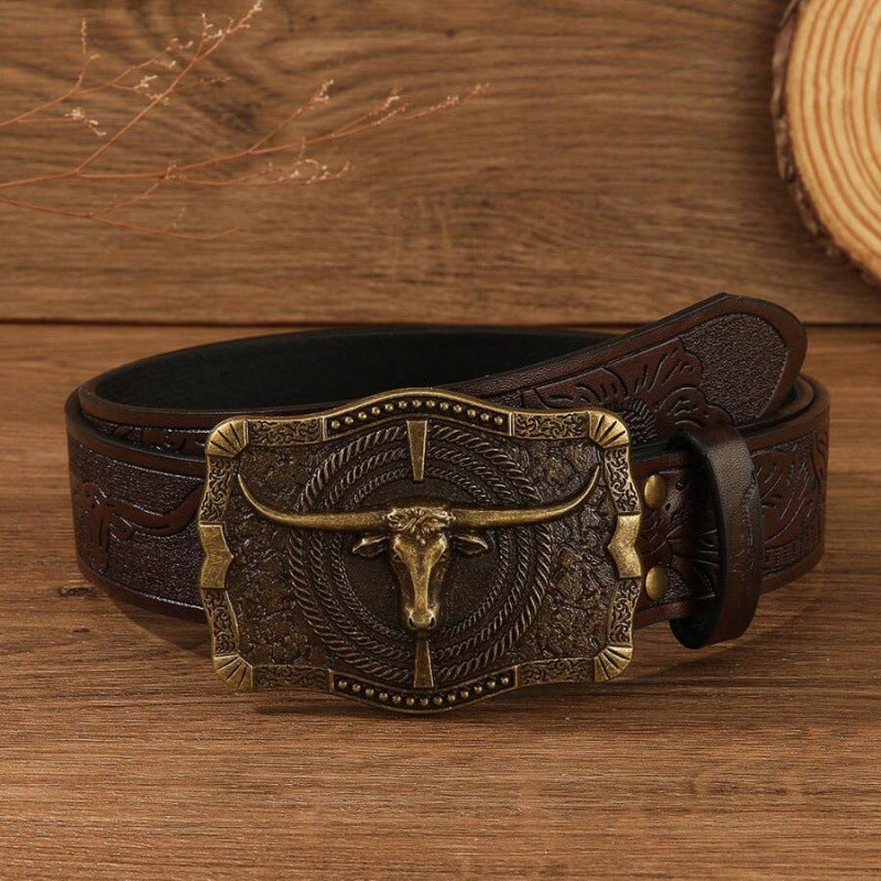 Men’s Western Longhorn Cowboy Leather Belt