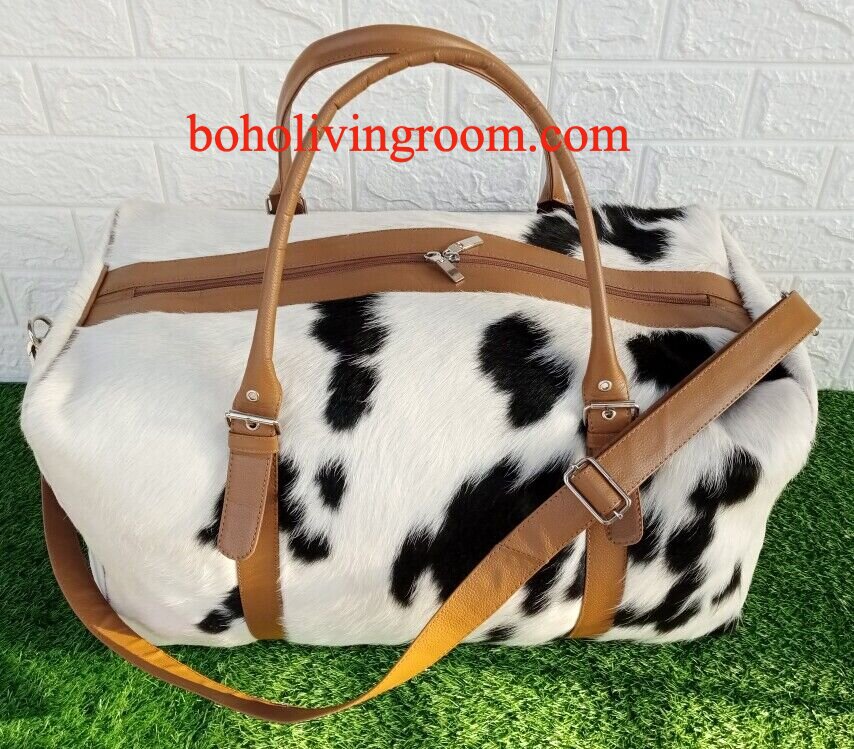 Cowhide Luggage Bag Black White