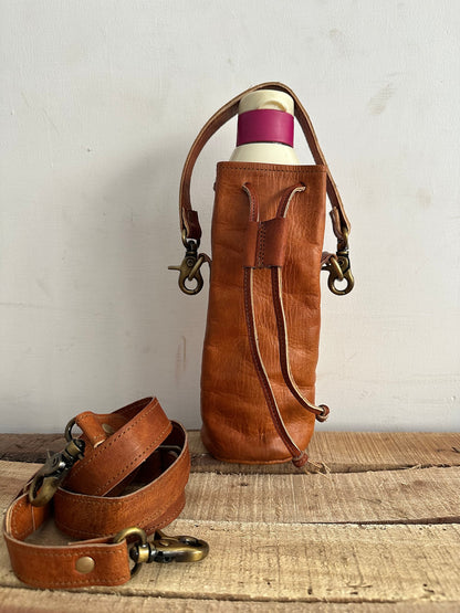 leather water bottle carrier