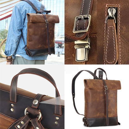 Real Leather Roll Up Backpack