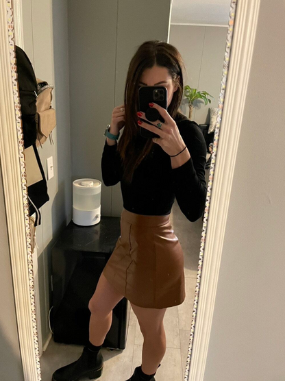 Women's Genuine Leather A-Line Mini Skirt