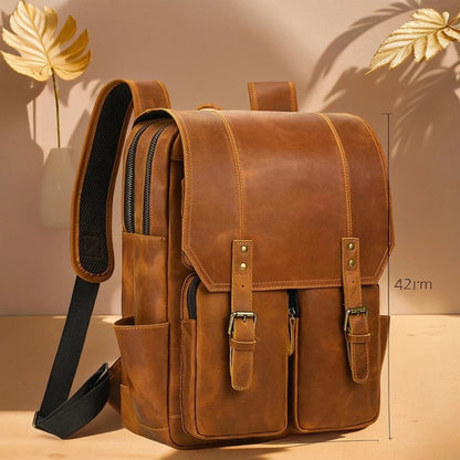 brown leather backpack men