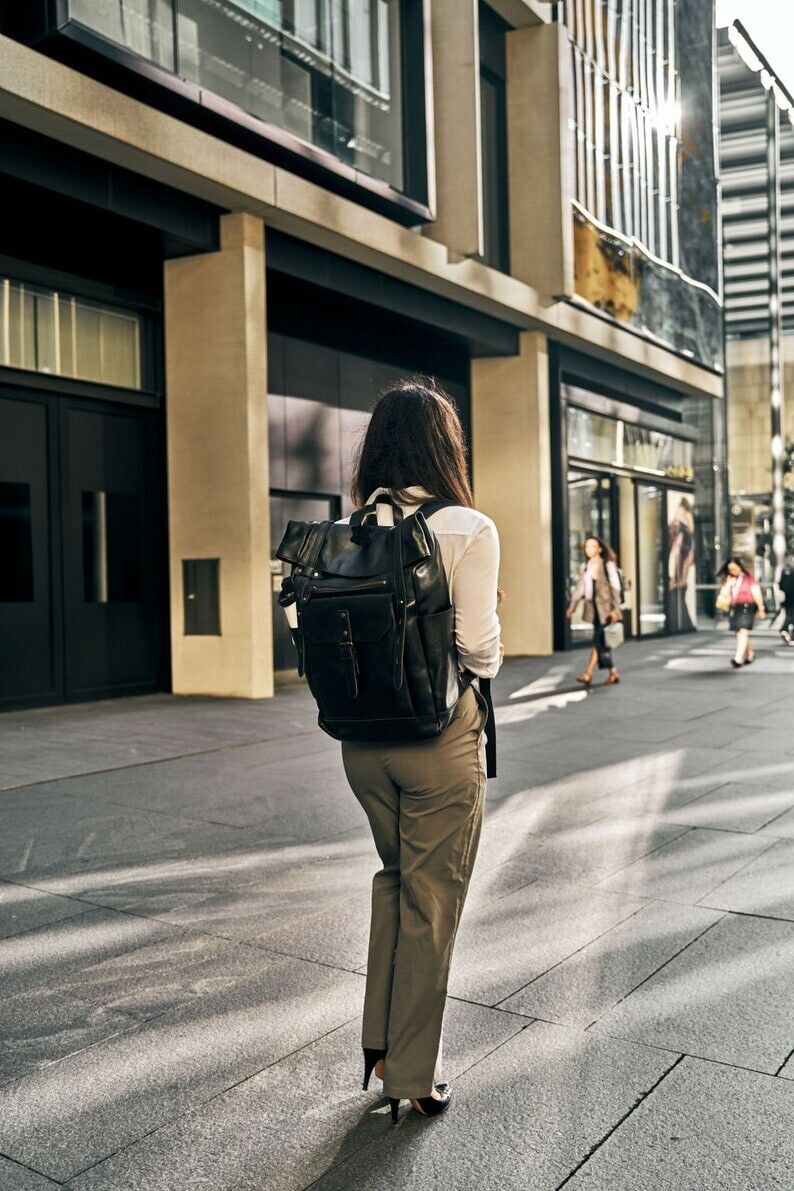 Large Cowhide Leather School Office Backpack