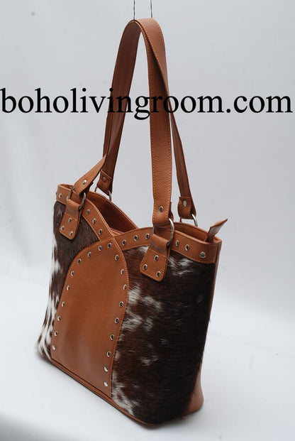 Cowhide Leather Tote Purse Tricolor