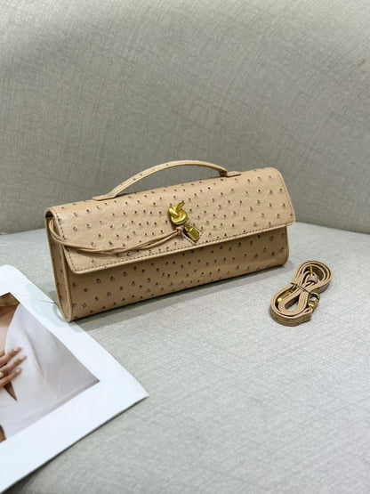 Women’s Genuine Leather Ostrich Pattern Clutch Crossbody