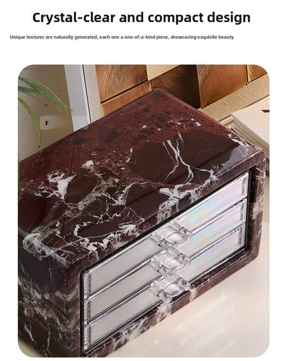 Natural Marble Jewelry Organizer Box with Multi-Drawer Storage