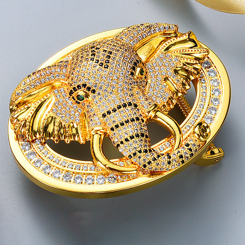 Animal Head Belt Buckle with Rhinestones and Stainless Steel Frame